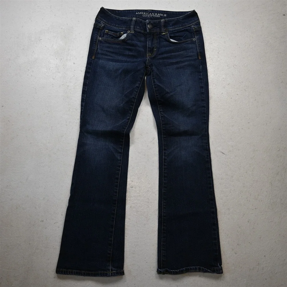 American Eagle 4 Short Low Rise Kick Boot Stretch Dark Stretch Womens Jeans